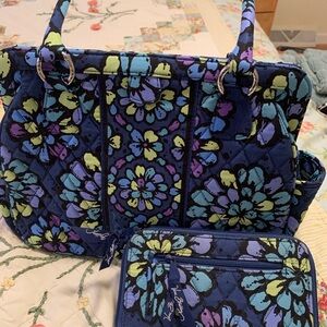 Vera Bradley Indigo Pop Satchel Frame Purse & Matching Wallet, New without Tags